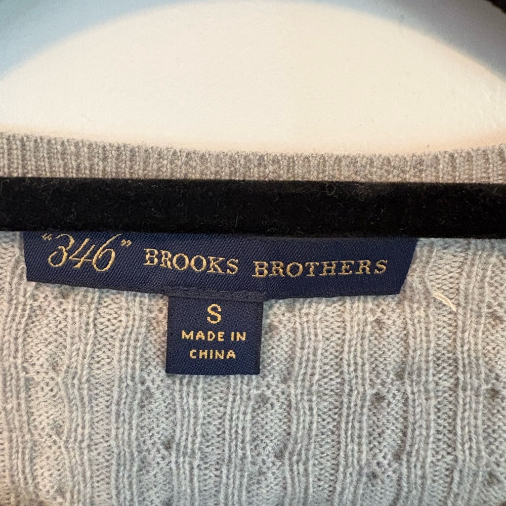 Brooks Brothers 346 Merino Wool Sweater S Gray Cable Knit Short Sleeve - Picture 2 of 6